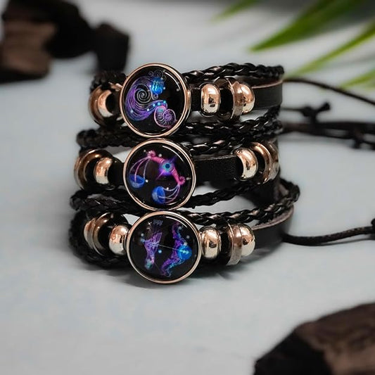 🔥Zodiac Constellation Guardian Black Leather Bracelet Adjustable 🔥